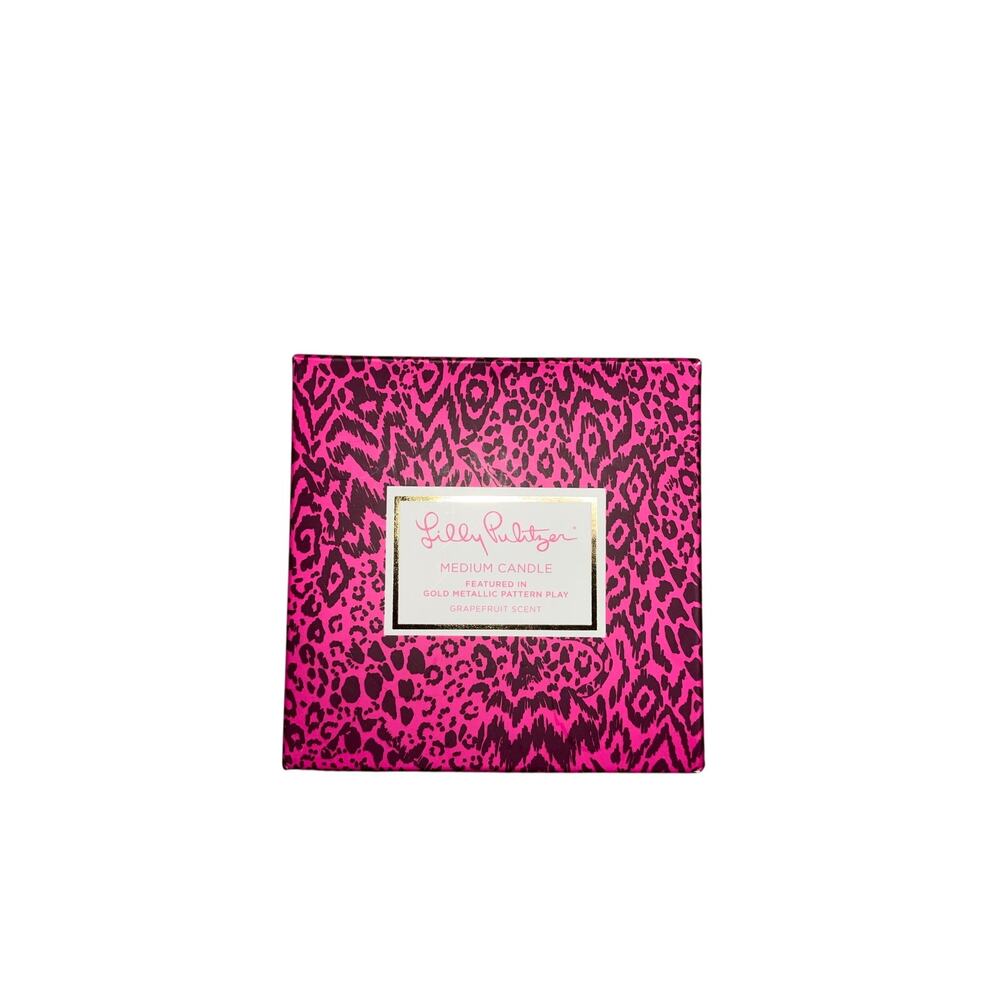 Lilly Pulitzer Two Wick Jar Candle Gold Metallic Pattern Play Grapefruit Scent